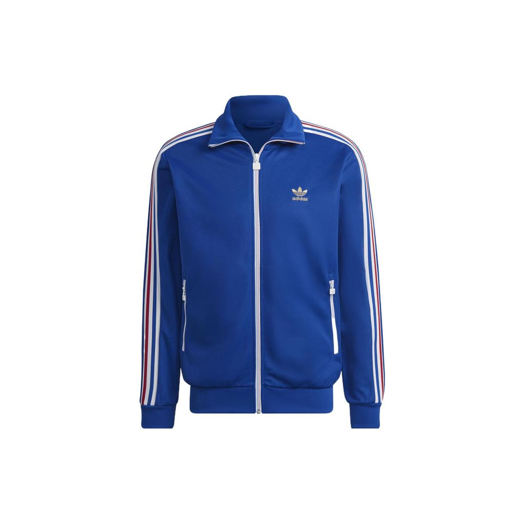 Adidas Striped Embroidered Logo Zip-Up Jacket Men Outerwear Blue HK7406
