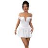 Europe and the United States Summer Hot-selling One-word Shoulder Deep V-neck Dress, New Pleated Shoulder Sleeves Sexy Backless Short Skirt