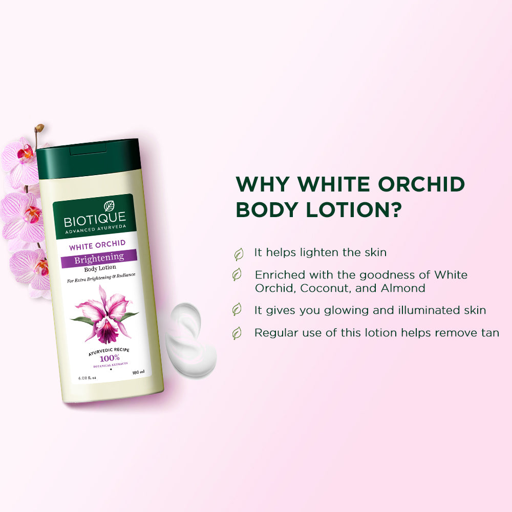 Biotique White Orchid Brightening Body Lotion 180ml For Glowing Skin Instant Radiance Tan Removal
