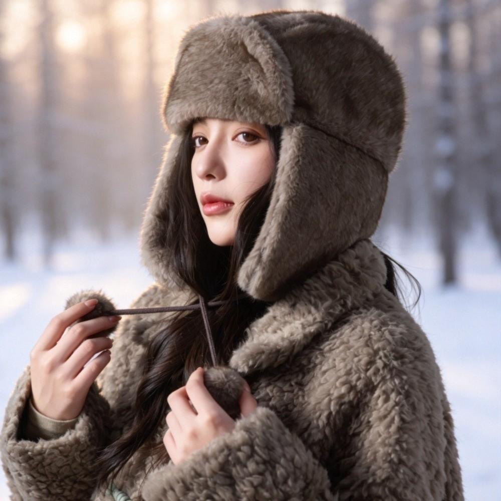 Polyester Trapper Ear Flap Hat Windproof Thick Plush Winter Hat Warm Ushanka Hat  Unisex