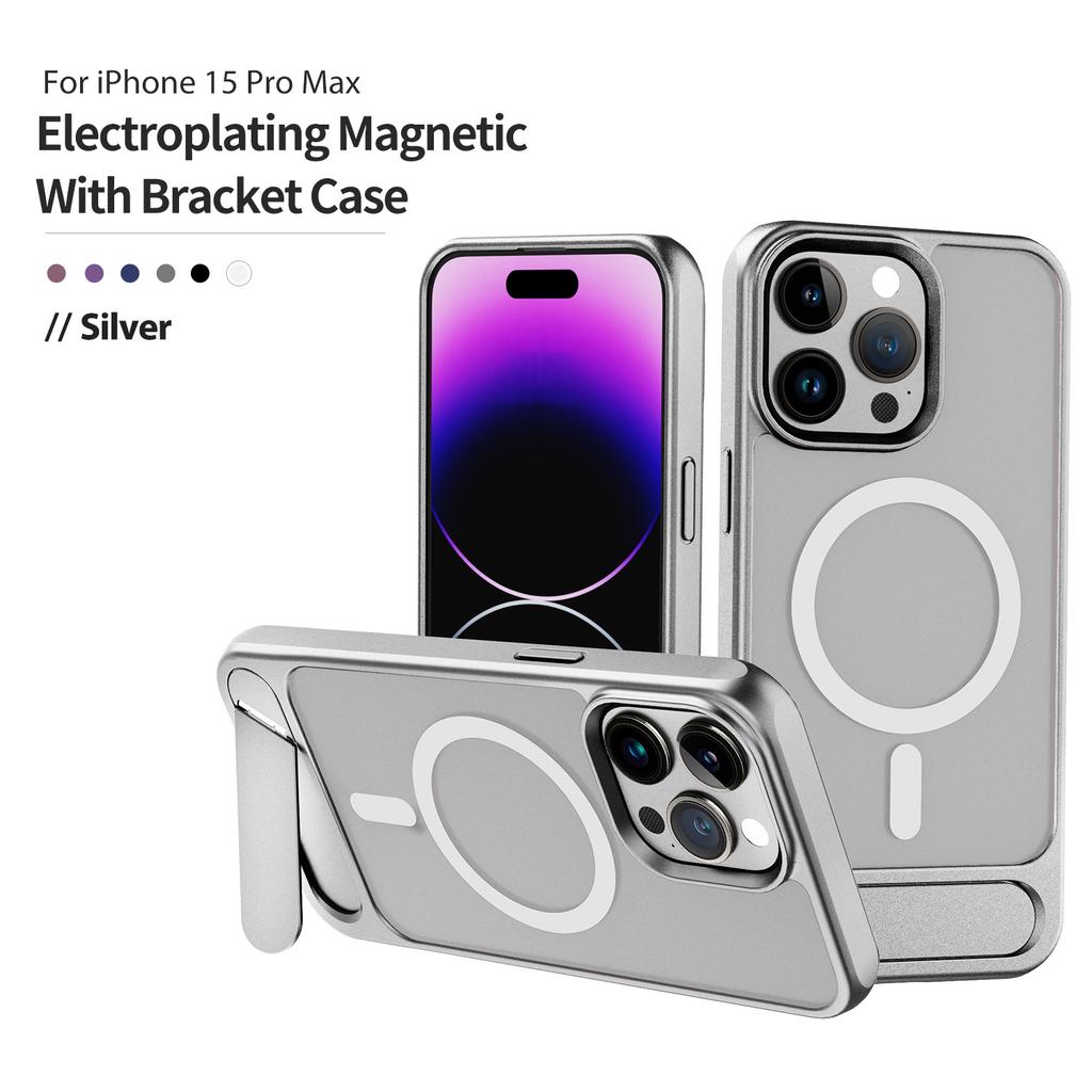 Applicable To Iphone16 One-word Bracket Mobile Phone Case Oil Injection Apple 15 Metal Paint Magnetic Mobile Phone Matte Cover