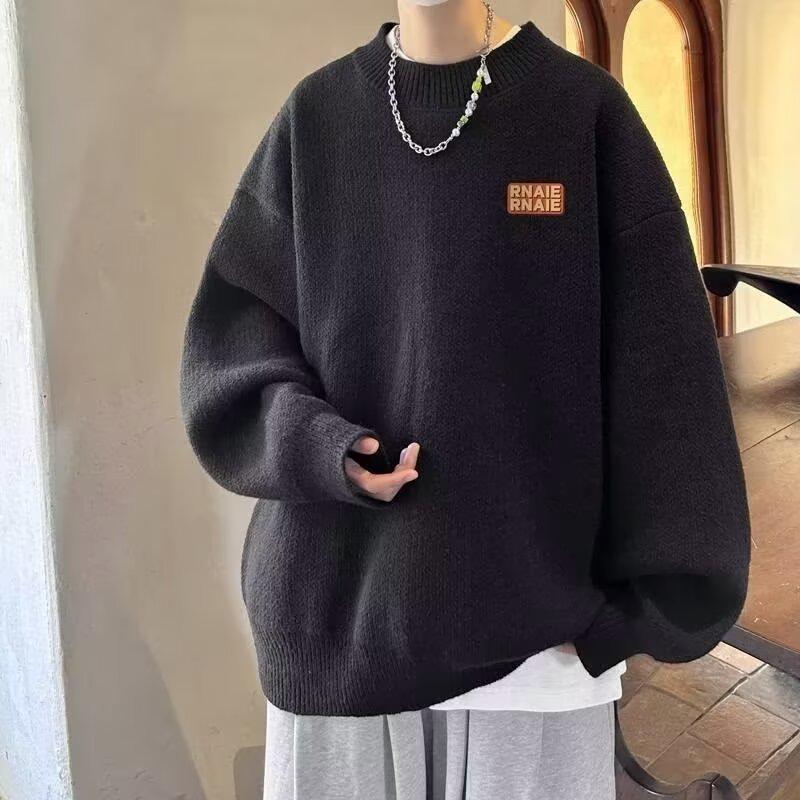 Men's Autumn Deer Plush Round Neck Sweater - Casual, Loose Fit, Trendy, Slightly Mature Style Knitwear