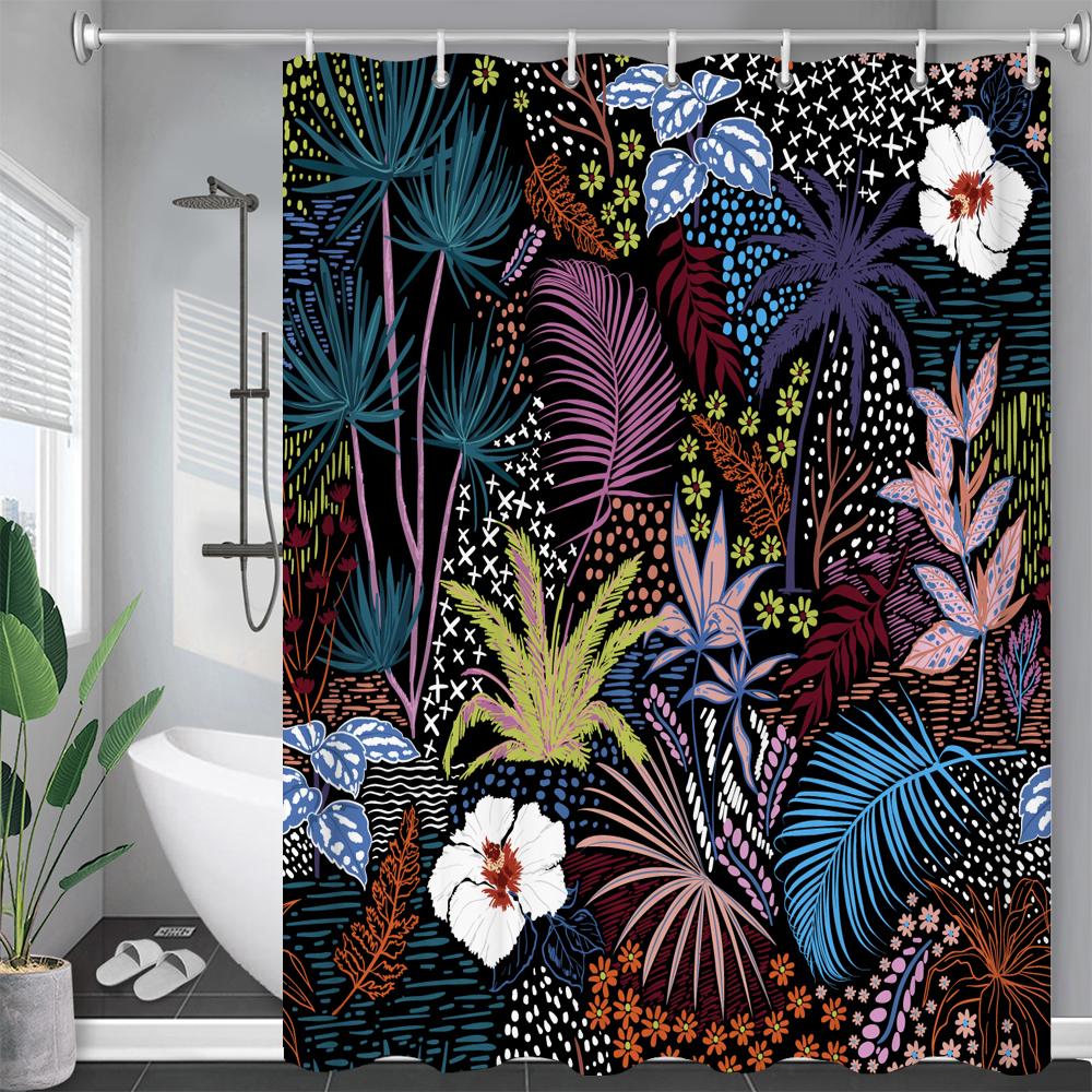 Tropical Leaves Palm Tree Bird Animals Pattern Shower Curtains Bathroom Curtain Waterproof Frabic Bath Bathroom Curtains
