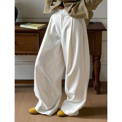 Juzhi Koreaanse Stijl Vloerlengte Gedrapeerde Geplooide Wijde Pijpen Hoge Taille Broek