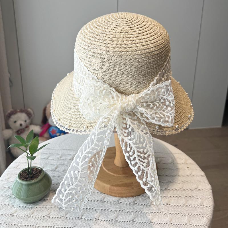 New Straw Hat Women's Big Eaves Seaside Sunshade Sunscreen Beach Hat Fashion Lace Bow Sun Hat