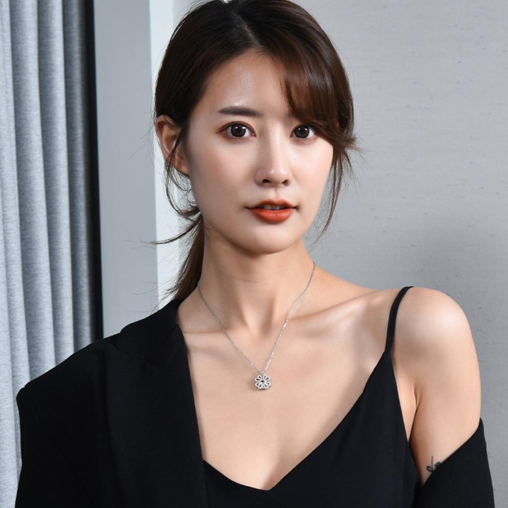 Two-wearing Heart-to-heart Four-leaf Clover Pendant Necklace Female Opening and Closing Folding Creative Clavicle Chain