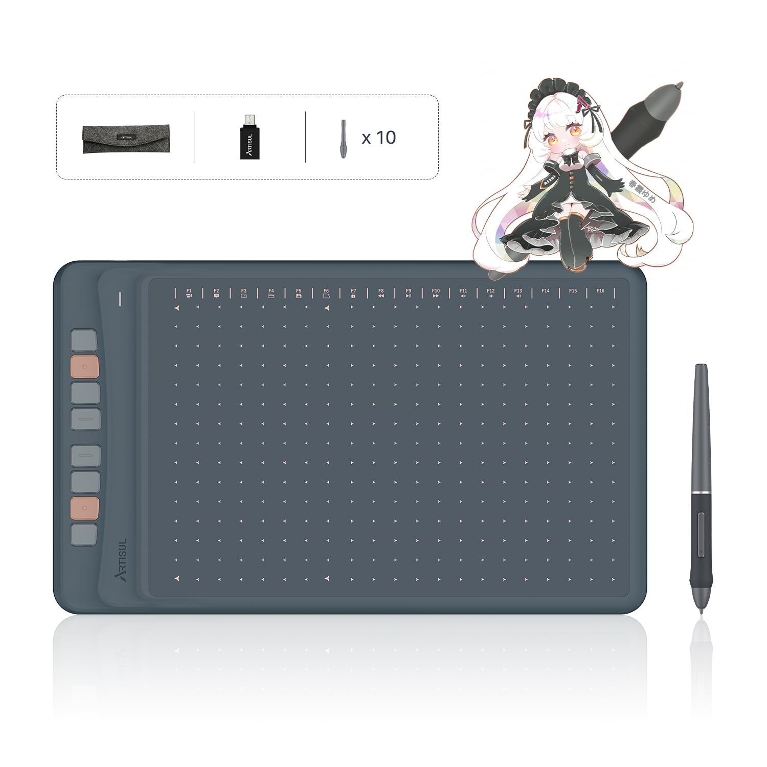 

Графічний планшет Artisul A1201, Сумісний зі смартфонами, Розпізнавання нахилу, Швидкість читання 440 PPS, Сумісний з Windows, Mac та Android, Ідеальний для