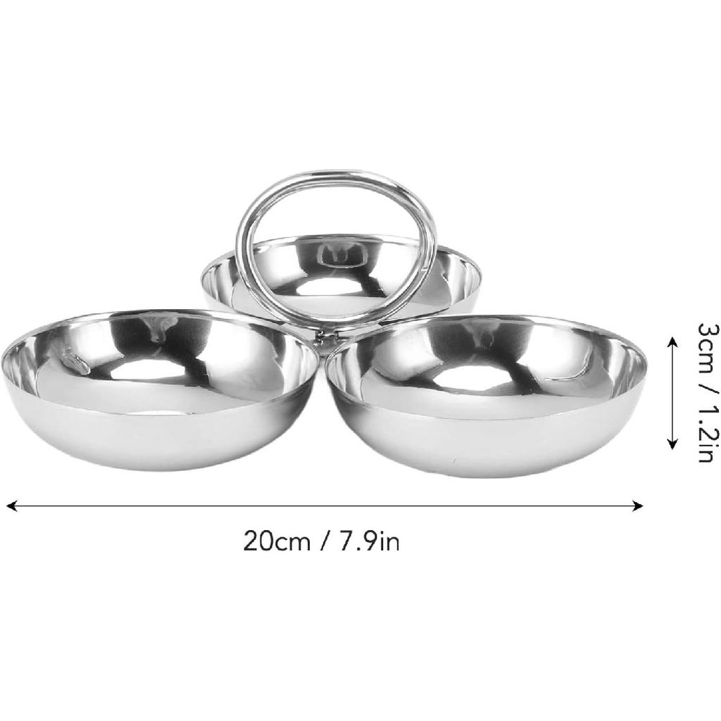 Snack Serving Plate 3 in 1 Fruit Bowl Snack Plate 304 Stainless Steel Reusable Dessert Plates Candy Serving Tray for Home Kitchen Party(Type 2)