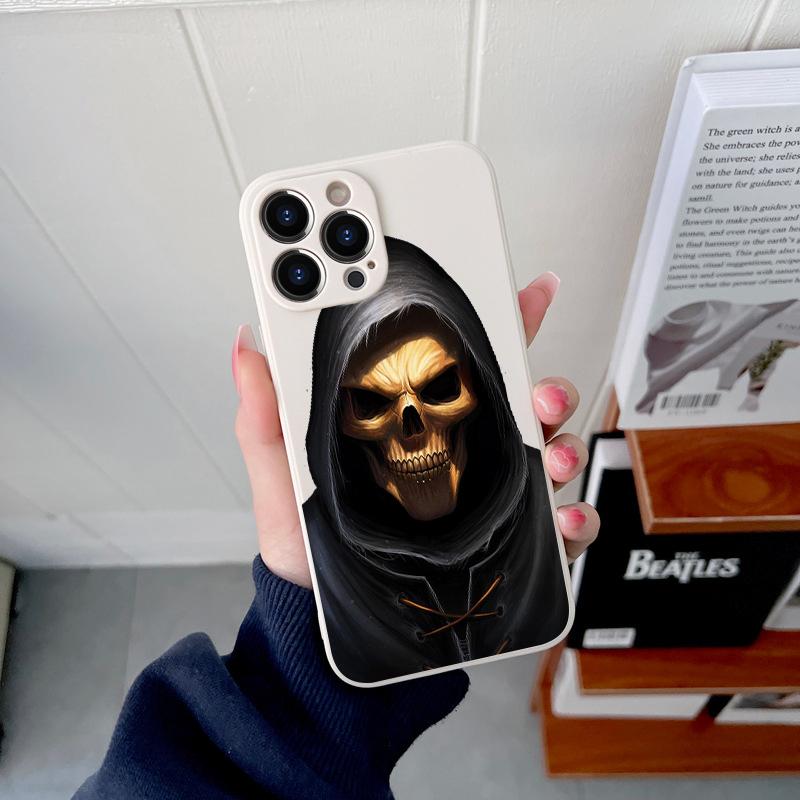 Grim Reaper Skull Skeleton Original Square Liquid Silicone Phone Case For iPhone 14 11 12 13 Pro Max Mini X XS XR 7 8 Plus Cover