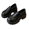 Platform loafers women's 2025 spring new versatile college style single shoes JK style black round head thick heel small leather shoes