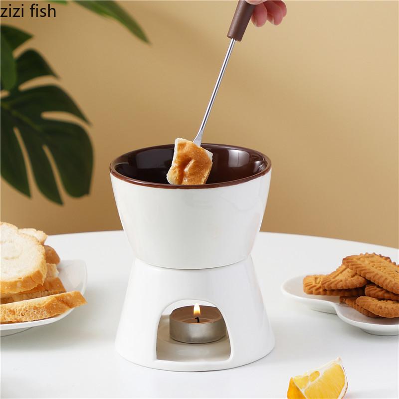 Ceramic Chocolate Pot Heating Furnace Ice Cream Cup Cheese Bowl Dessert Plate Pastry Plate Chocolate Fondue Fruit Bowl Dish