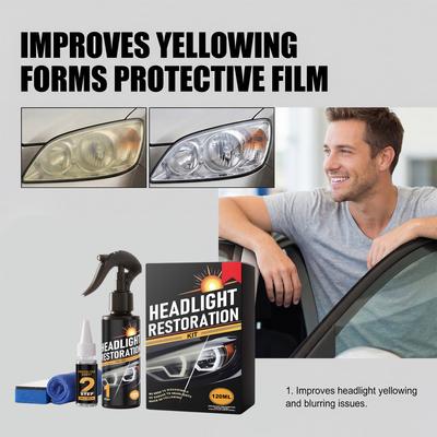 Kit de Restaurare Faruri Compus de Lustruit 100ML Agent de Protecție 20ML Burete Prosop Incluse pentru Întreținerea Lentilelor Farurilor Auto