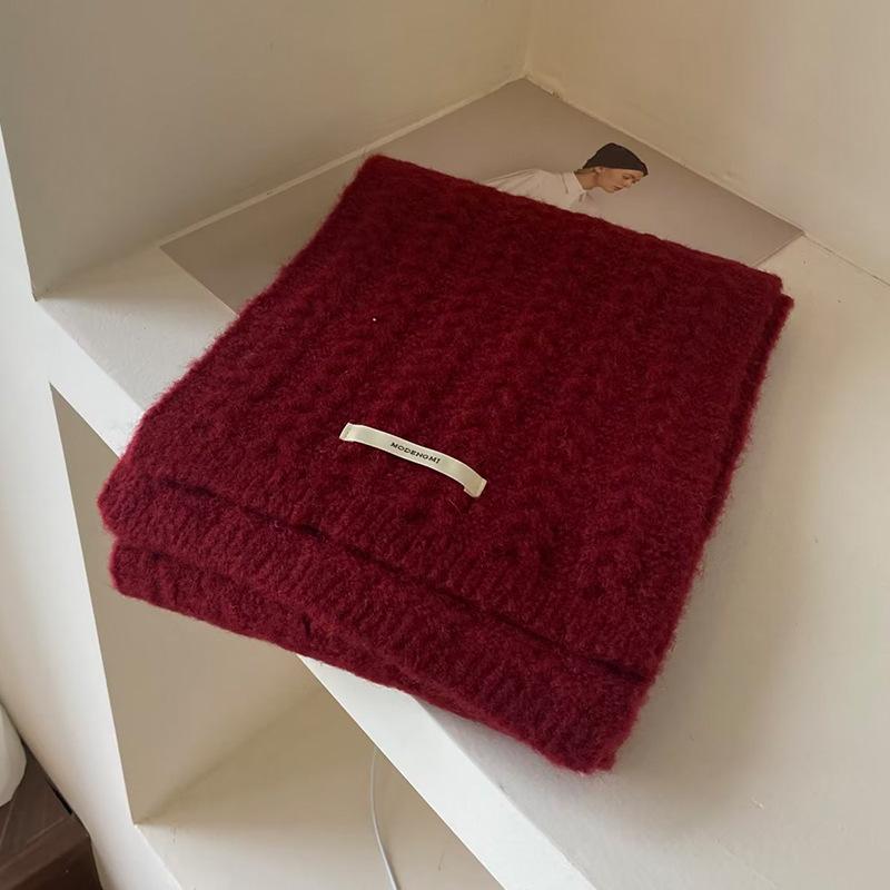 Retro Twist Long Label Knitted Wool Scarf for Women Autumn and Winter Korean Style Versatile Warm and Thickened Student Scarf Couple Style