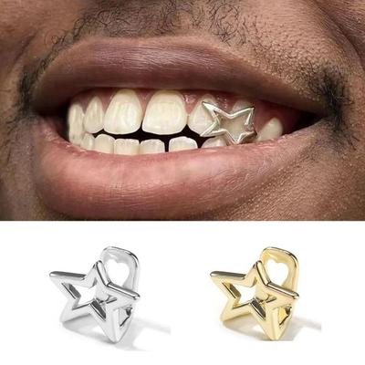 Hip Hop Punk Grillz Dentaires Étoile Pentagramme Creuse Couleur Or Argent Caps Dentaires Pour Femmes Hommes Bijoux Halloween