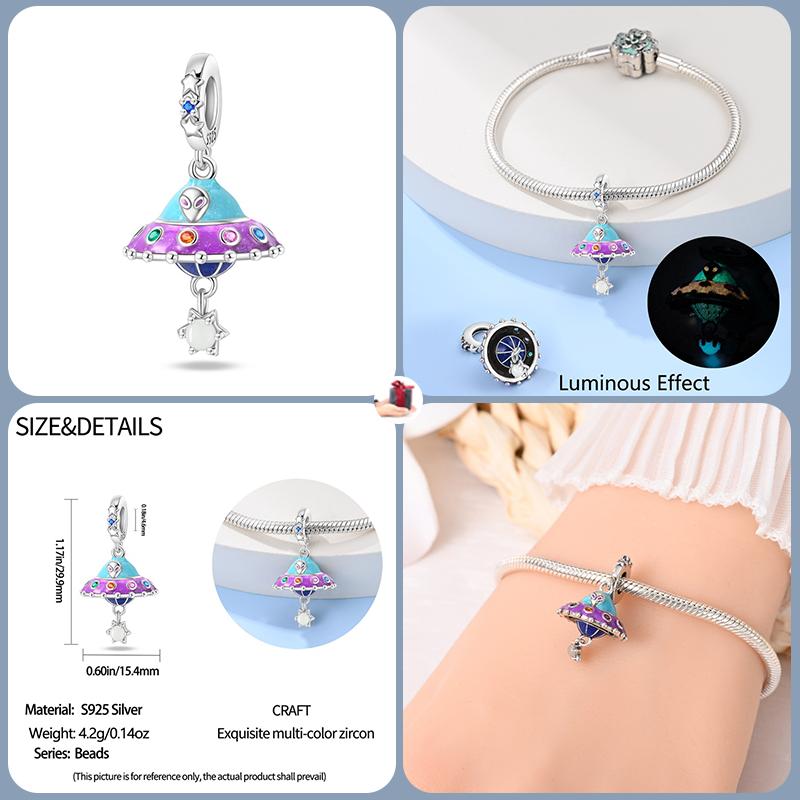 Copper Metal Trendy Fashion Glowing Spaceship Astronaut Bunny Planet Charm Bead Components Bead Components Compatible With Brand Authentic Original