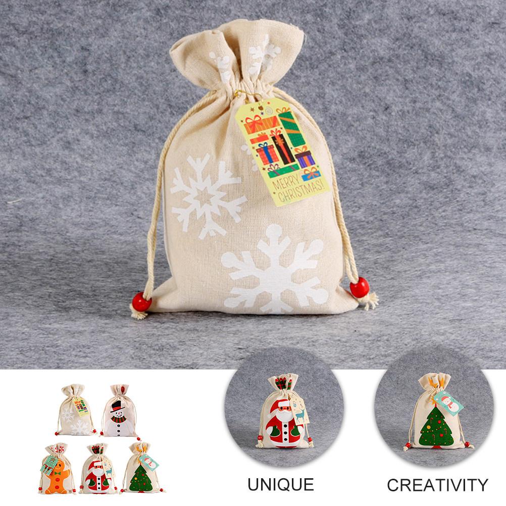 5Pcs Christmas Gift Bags Drawstring Pouches for Candies Small Presents Holiday Storage Decorative Candy Bag Fabric