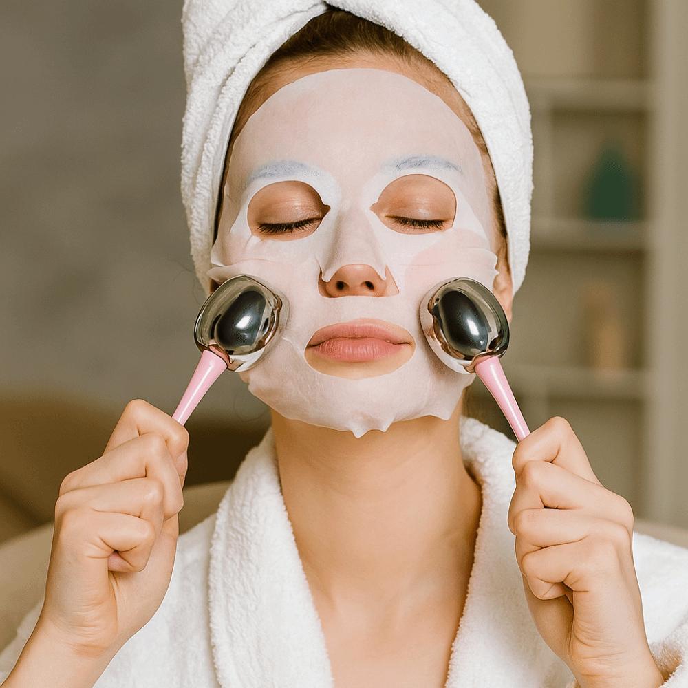 2pcs/set Narrow Pores Stainless Steel Eye Massage Sunlight Repair Face Cryo Ice Globes  Cooling SPA