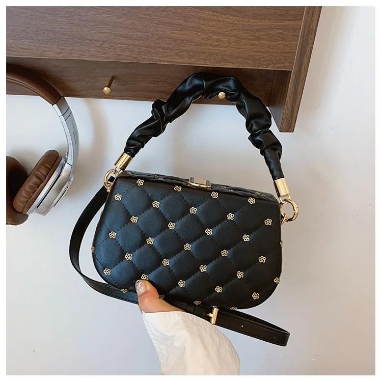 Beading Pu Shoulder Bags Women Chain on Sale  High Quality Hasp Small Square Bags Solid Fashion Crossbody Bags