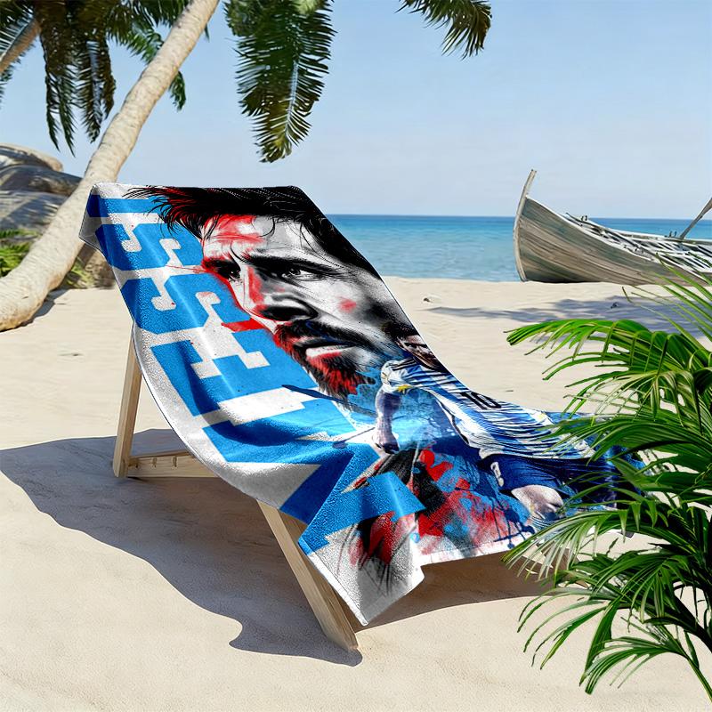 Asciugamano da Spiaggia con Stampa di Lionel Messi, Asciugamano Grande Morbido ad Asciugatura Rapida per Spiaggia Campeggio Nuoto