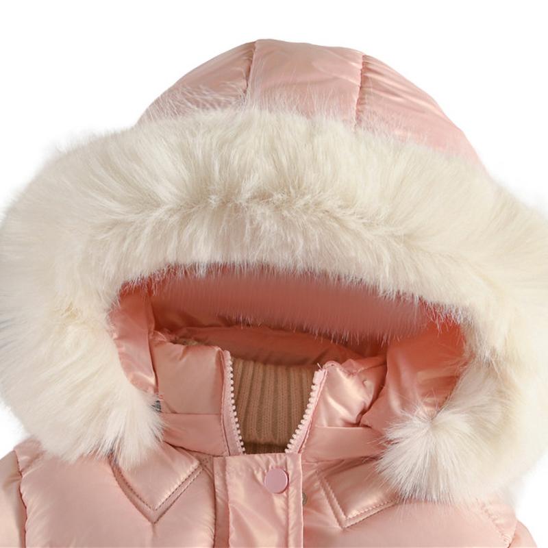 Girls Down Coats Children Thickened Fur Collar Hooded Jackets Kids Plush Velvet Warm Hooded Outerwear Toddler Parkas
