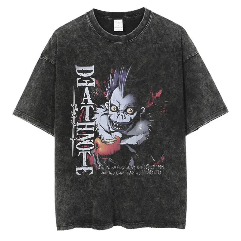 New Arrival Mens Clothe Tee Shirt TShirts Men Tshirt for Men Ropa Hombre Vintage Washed Death Note Anime Graphic Printing