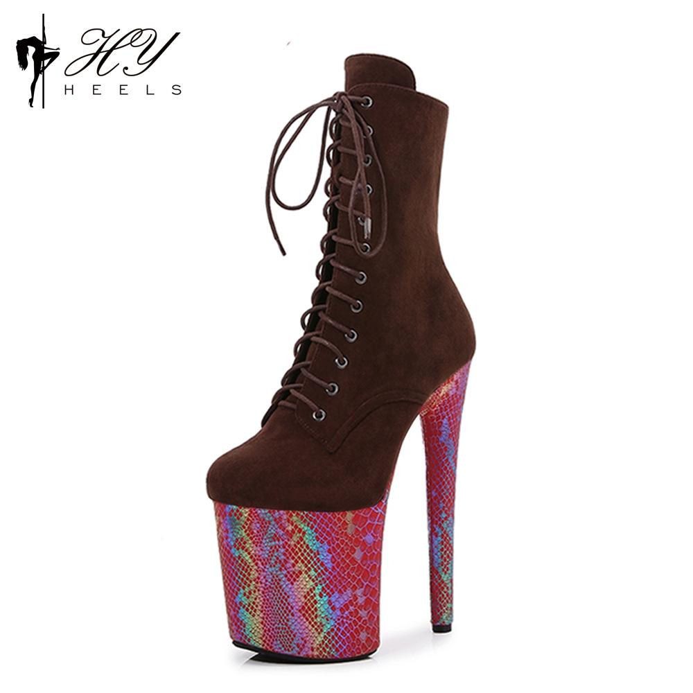 20CM sexy Splicing Übergröße Super High Heel Schnürstiefeletten Laufsteg Bühnenauftritt Stiefel Nachtclub Tanzschuhe