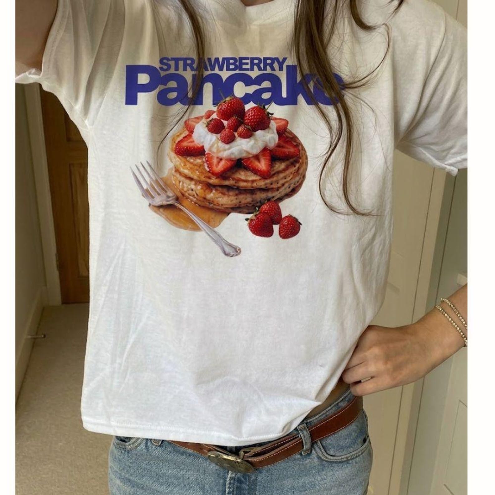 Strawberry Pancake TShirt ,brunch enthusiasts Shirts, berry lovers Tee, Vintage Inspired Top, Birthday Outfit M