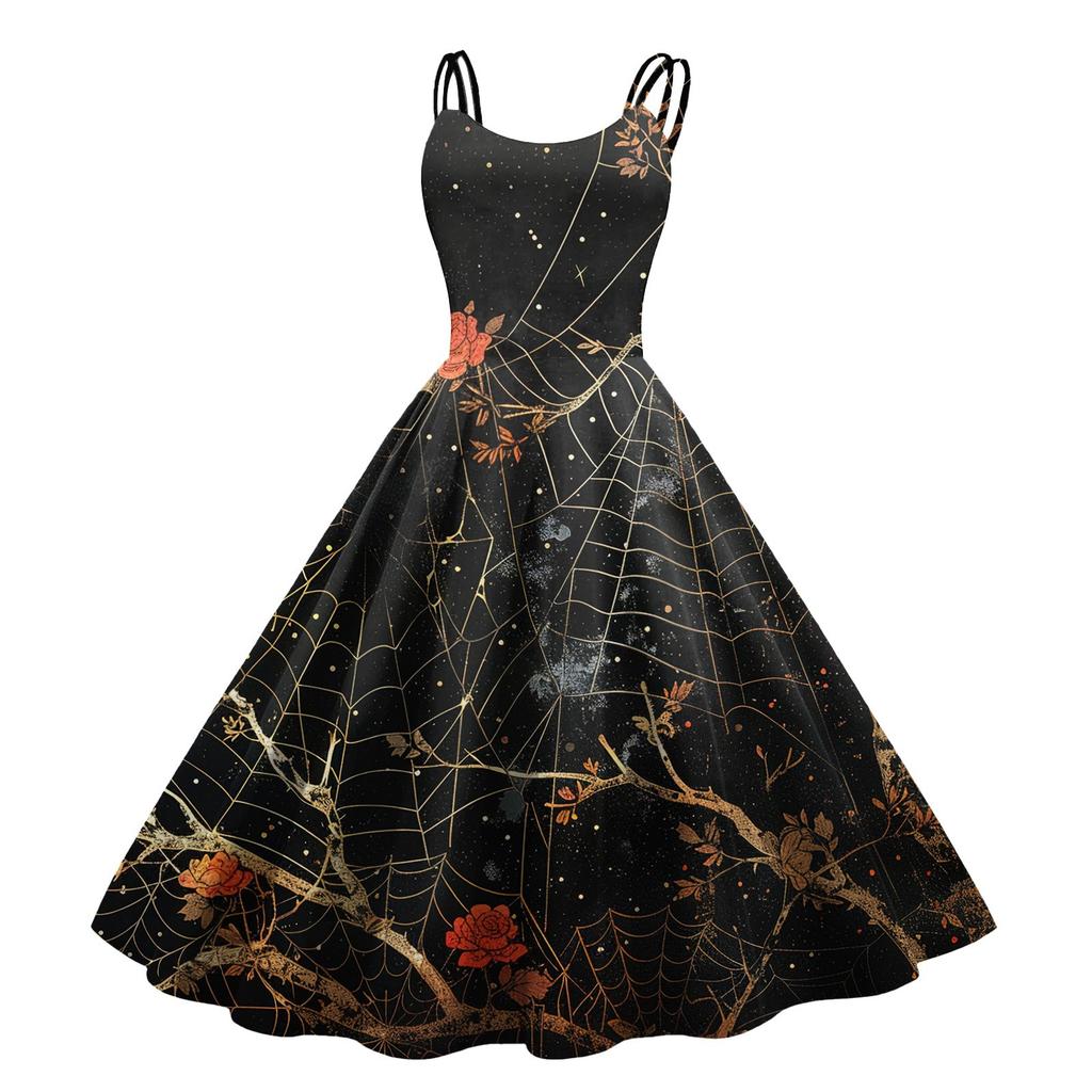 Dámské sexy šaty s potiskem Halloweenu, odhalující ramena, punkový vintage styl