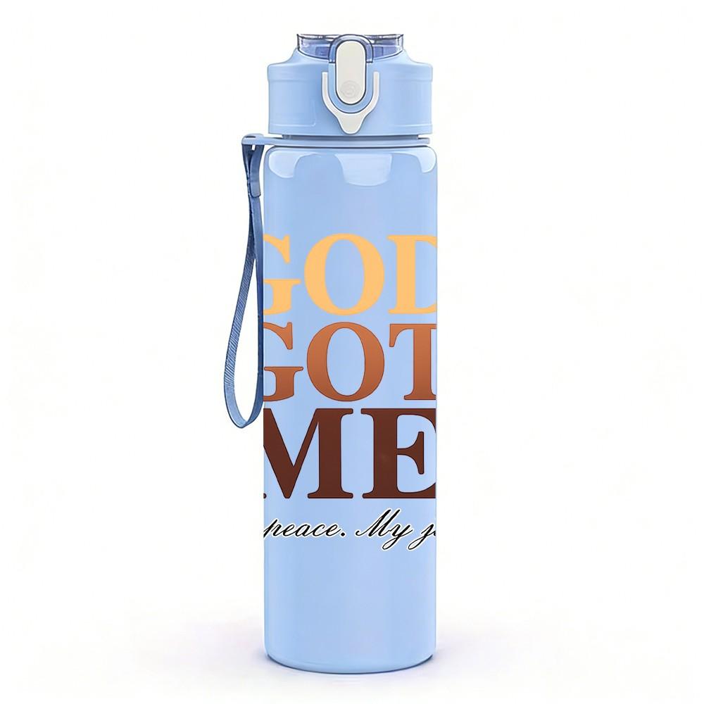 1PC God Got Me Retro Quote Print 750ml Color Plastic Sports Water Bottle Leakproof Flip Straw Lid Suitable for Sports Office Home Use