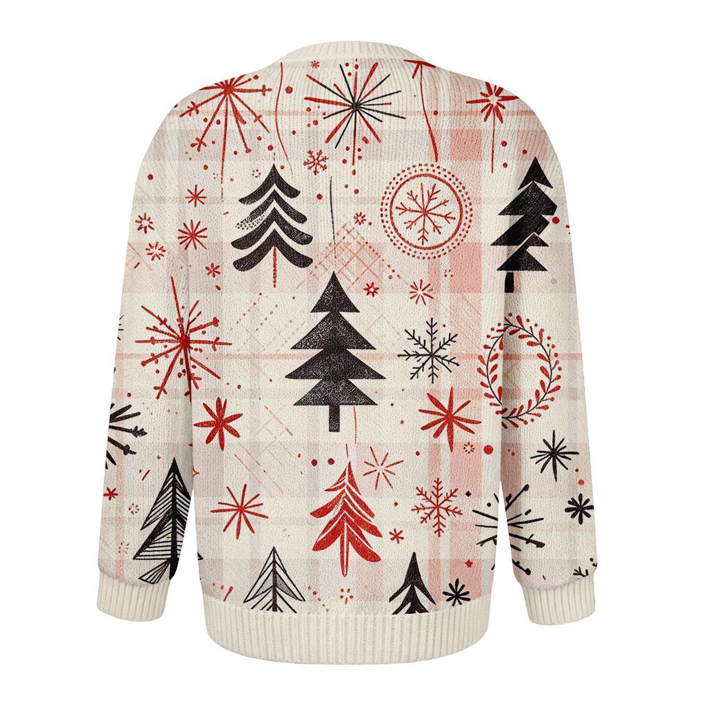 Women's Christmas Print Cardigan Long Sleeve Button Down Knit Outerwear for Holiday Party