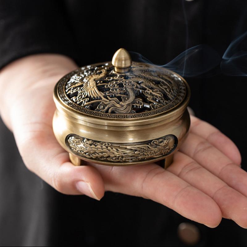 Estufa de Aromaterapia Antigua de Cobre Puro de Tres Patas para Bricolaje para Hogar Interior, Quemador de Incienso de Alambre para Incienso, Decoración para Ceremonia del Té