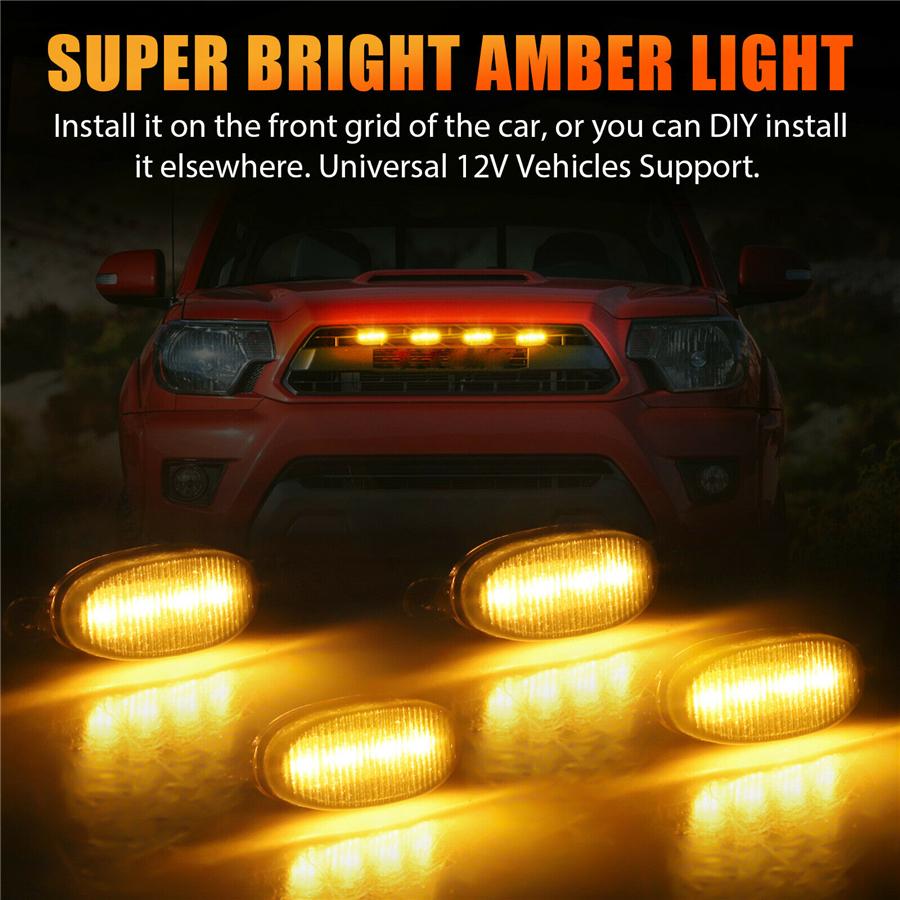 For Raptor Style Smoked Lens Amber 12 LED Front Grille Running Lights For Ford