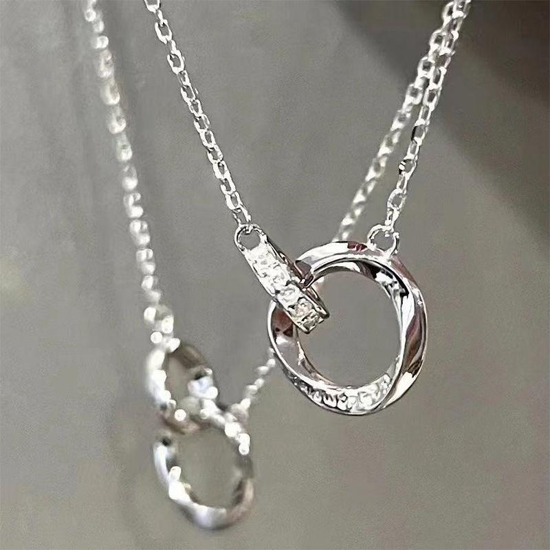 Mobius Intertwined Round Zirconia Couple Necklace Clavicle Chain Light Luxury Punk Geometric Sweet Cool Jewelry Party Gift