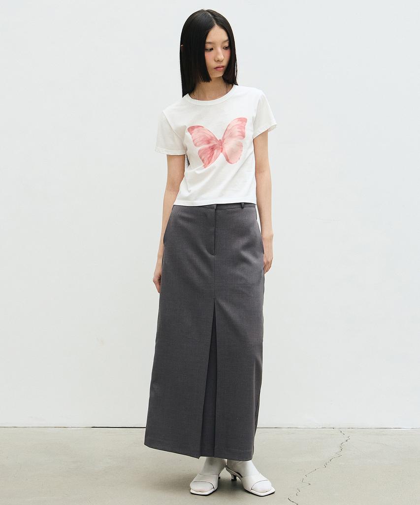 Nigaennikol Box Pleated Long Skirt_Gray