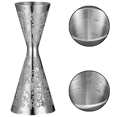 WIEXUN Measuring Cup, Graduated Jigger Cup, Cocktail Stainless Steel Measuring Cup, Barware & Tools, One-Piece Steel Measuring Cup, Silver (30/60ml)