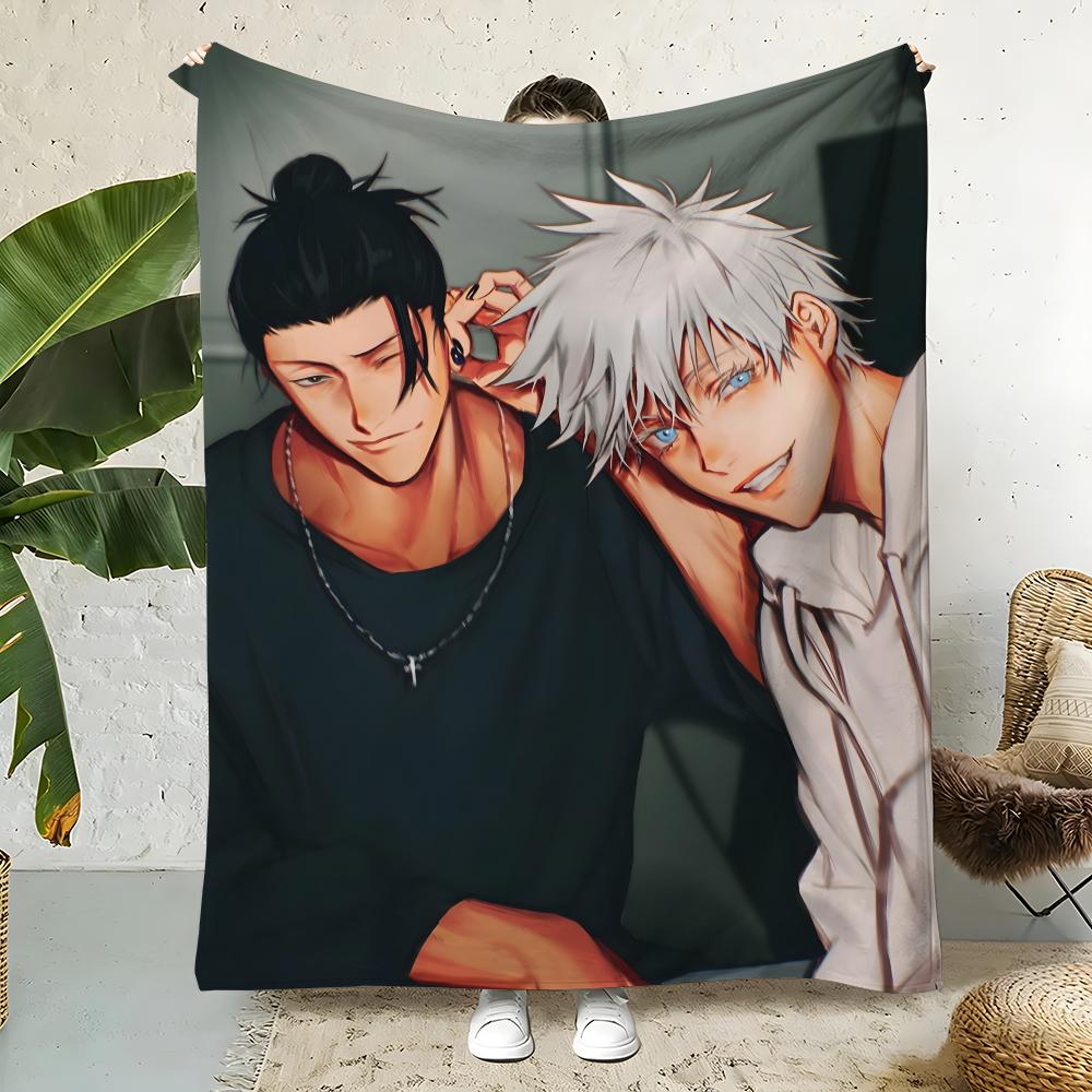 Anime J-JujutsuKaisen Throw Flannel Throw Blanket,Bed Home Office Nap Blanket Travel,Camping,Picnic Blanket Soft Decor 75X95CM