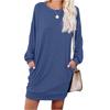 Women's Fashionable Long-sleeved Solid-color Round-neck Pocket Dress