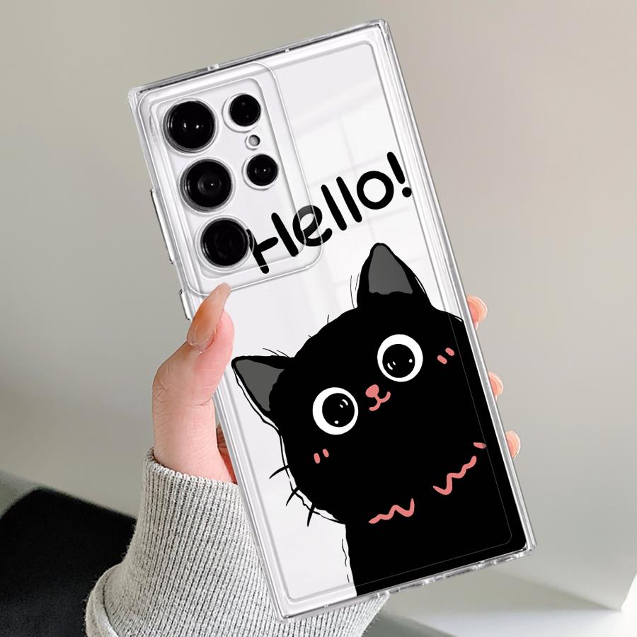 Funny Little Black Cat Phone Case for Galaxy S20 S21 S22 S23 S24 Plus S21 S22 S23 S24 Ultra S20 S21 S23 FE Note 20 Ultra 10Plus