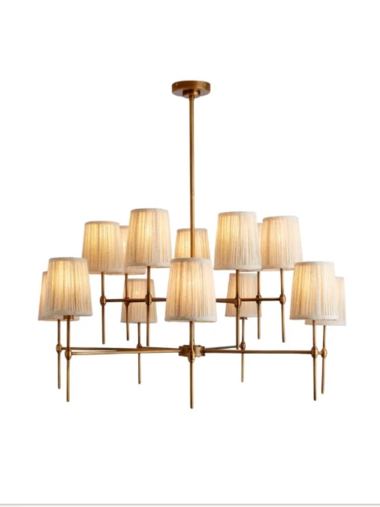 Vintage Nordic fabric LED Chandeliers copper living room dining table home decoration creative luxury interior pendant light