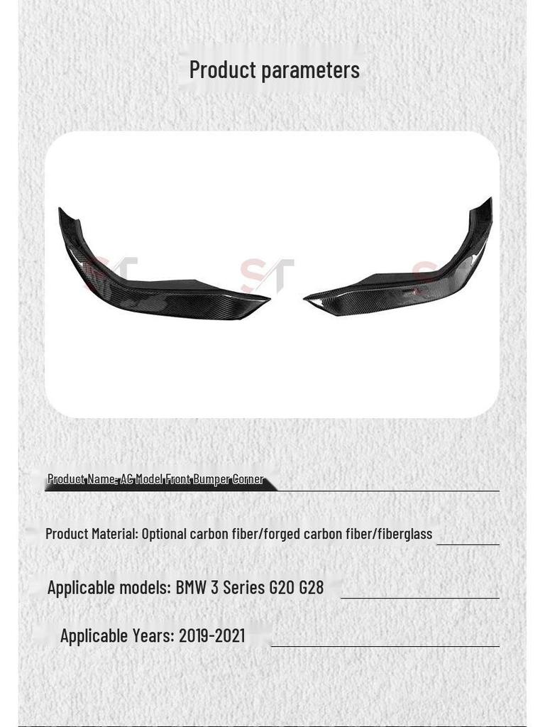 Kohlefaser AC-Stil Eckenschutz für 2019-2021 BMW 3er G20/G28 Frontstoßstange Chin Modifikation