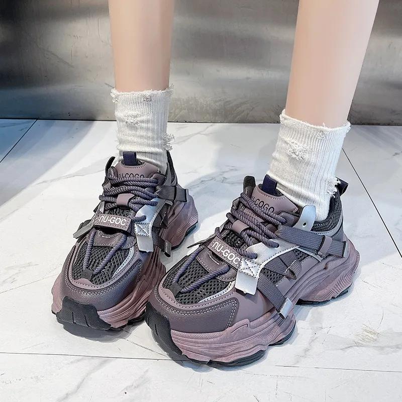 

Мода 2025 Женская обувь Сетка Женские вулканизированные туфли Уличная платформа На шнуровке Женские кроссовки Дышащие Универсальные Повседневная обувь Zapatos 40 фиолетовый