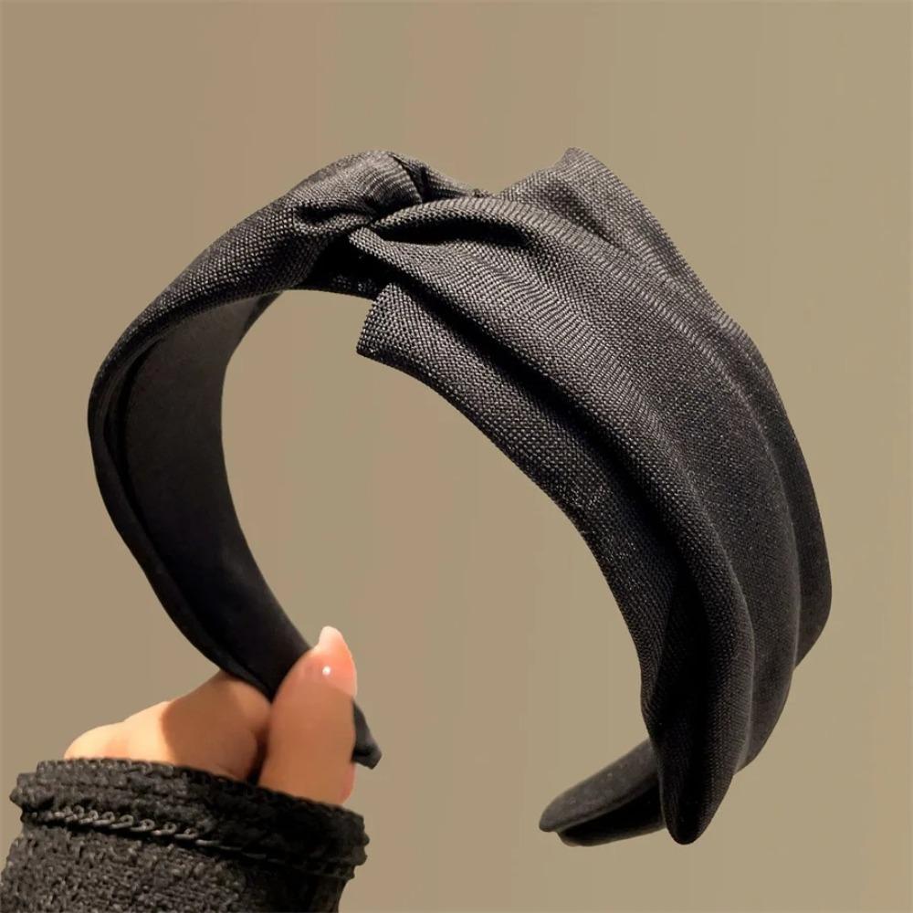 

Korean Style Knit Headband Soft Stretchable Makeup Hair Hoop Wide Bezel Crumpled Texture Ladies Hair Accessories Daily Use чёрный