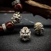 Five Emperors Coins Pixiu Spacer Beads Bracelet with Tibetan-Style Carving Domineering Accent.