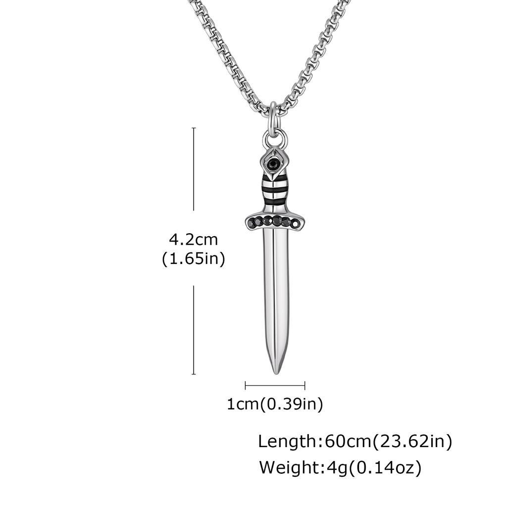 Punk Men's Sword Necklace,Vintage Silver Color Stainless Steel Sword Pendant Necklace,Hip Hop Gothic Knight's Sword Jewelry