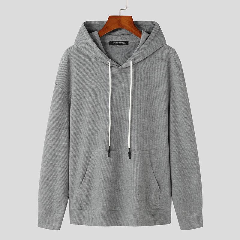 

INCERUN Осенние мужские свитера с капюшоном и длинным рукавом на шнурке, повседневные толстовки с капюшоном, свитшоты 3XL серый