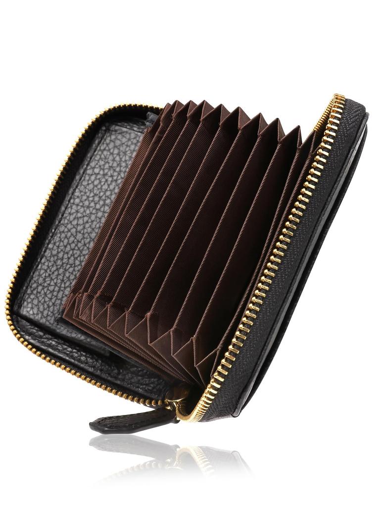Mura Accordion Wallet with Card Coin and Italian Black Women's Slots, Case, Fold-Resistant Leather,