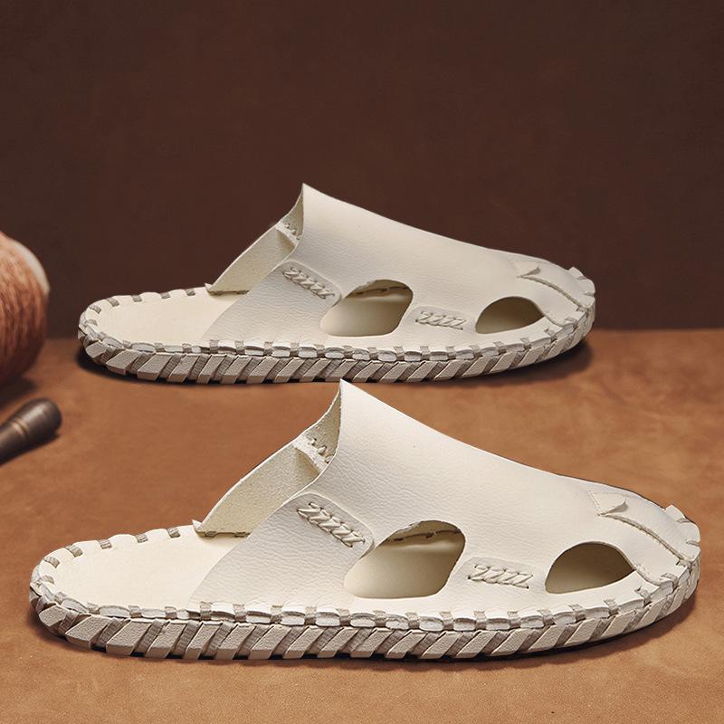 

Баотоу тапочки мужские летние пляжные сандалии кожаные нескользящие без задника ленивые на одну педаль полутапочки 44