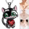 Collana da Donna Cuore Cristallo Sintetico Lucentezza Brillante Decorativa Versatile Regolabile Regali di San Valentino Accessorio Carino Cartone Animato Gatto Nero