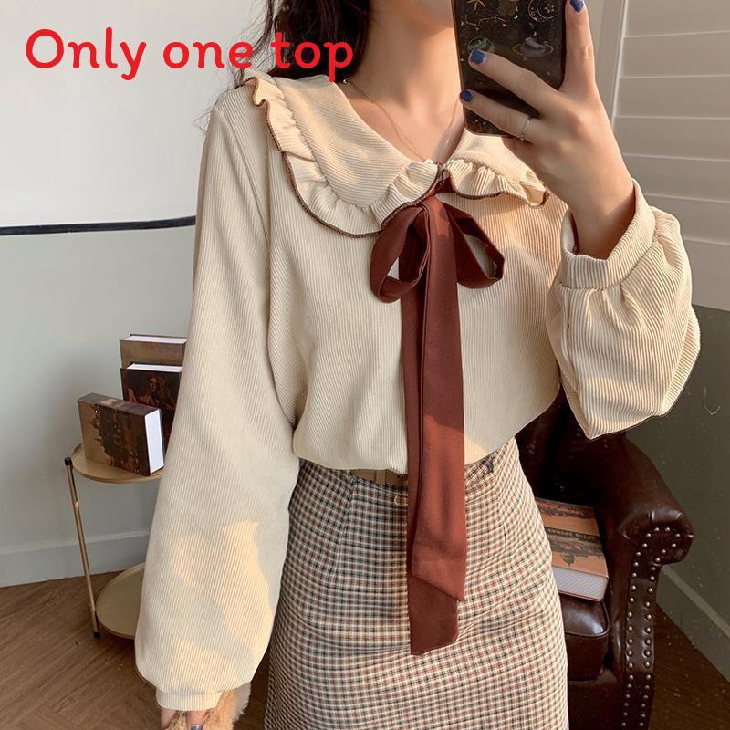 Cotton Corduroy Shirt With 3d Pattern And Doll Collar For Vintage Style Womens Fashion