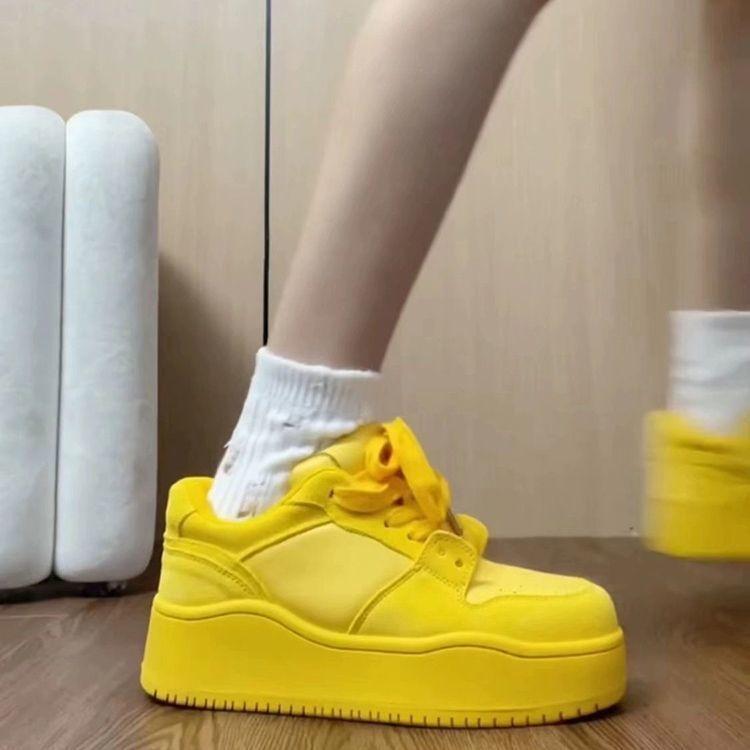 

Internet celebrity explosion yellow dragon fruit board shoes women 2025 summer new summer dopamine platform heightening casual shoes 40